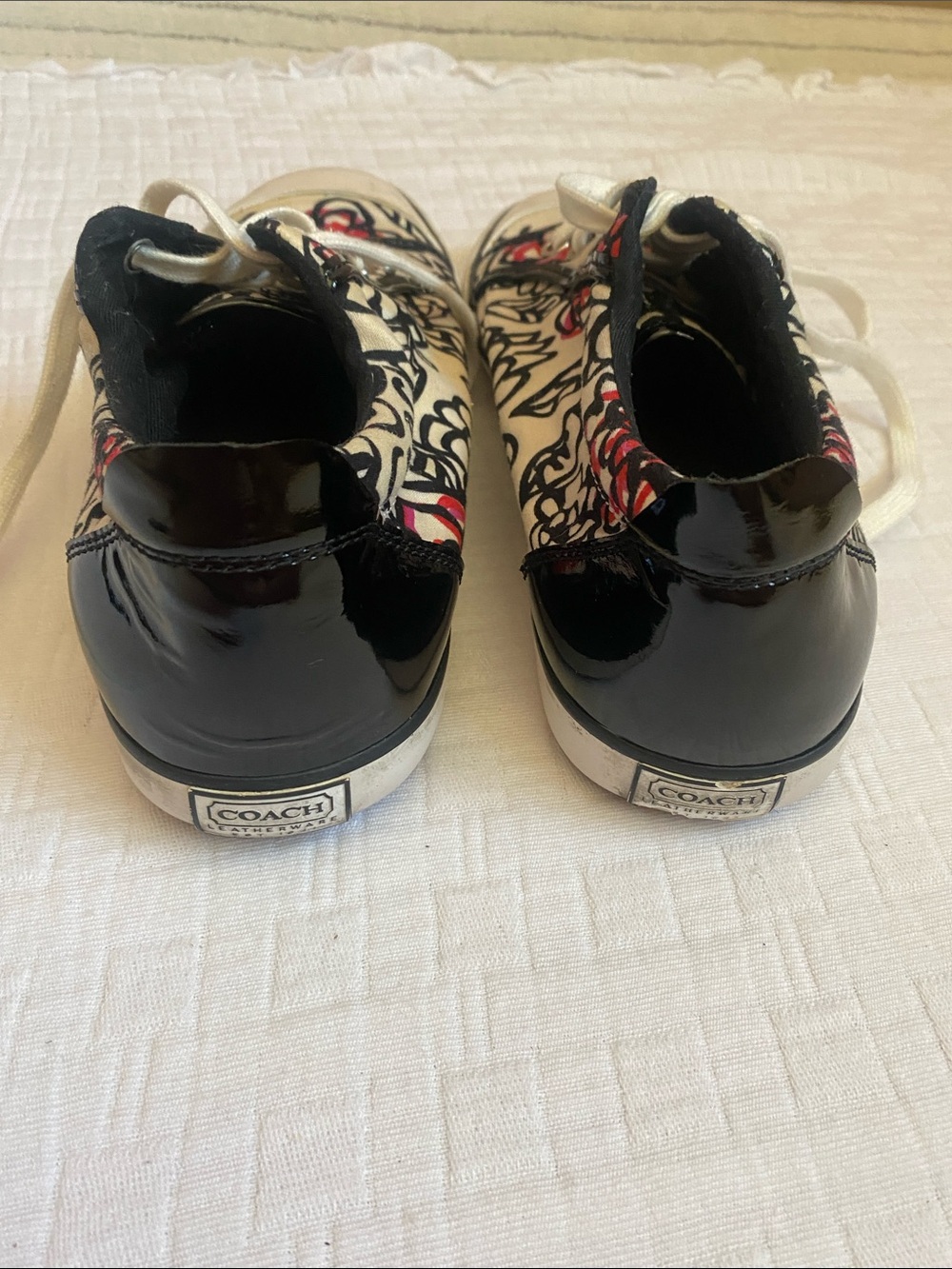 COACH Cream Canvas Sneakers with Black and Red Floral Motif - Picture 8 of 9